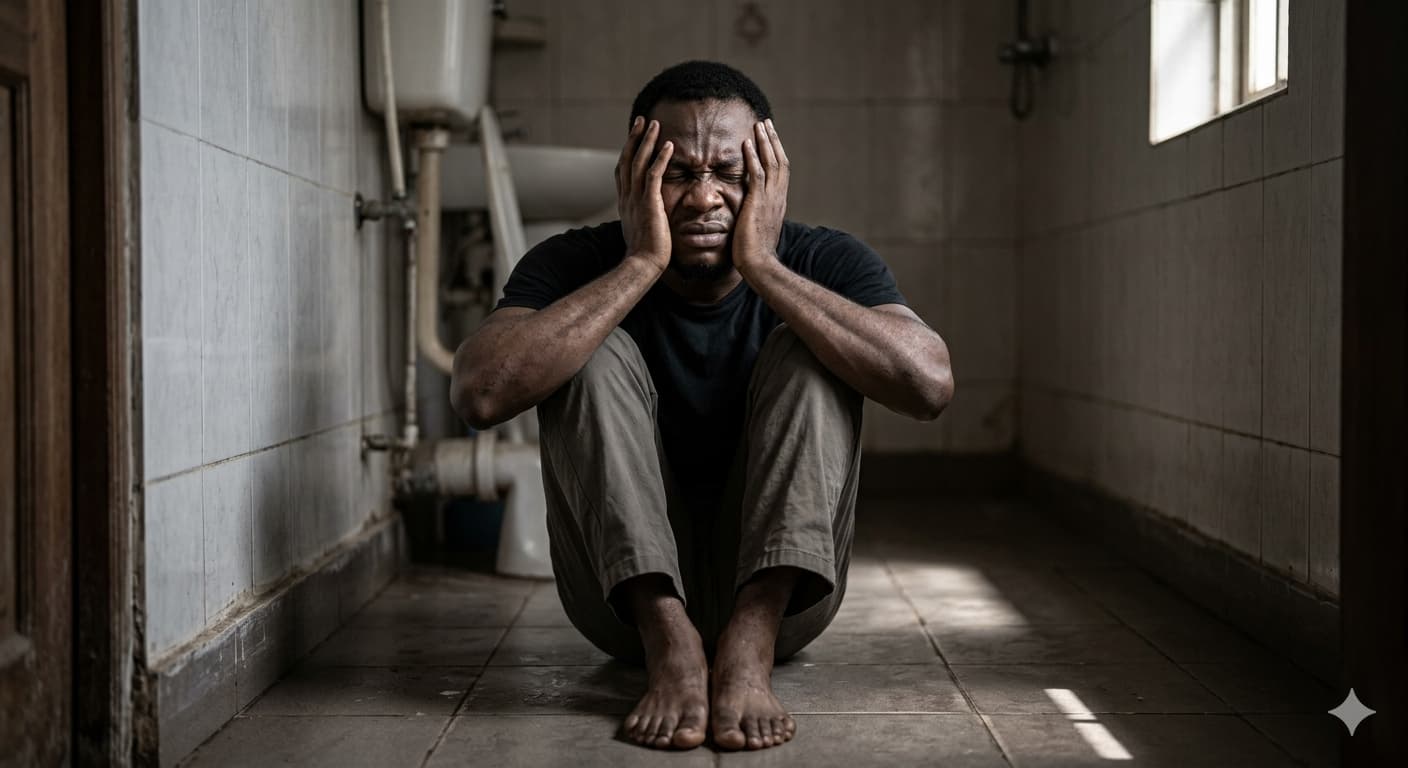Person alone, head in hands, feeling shame