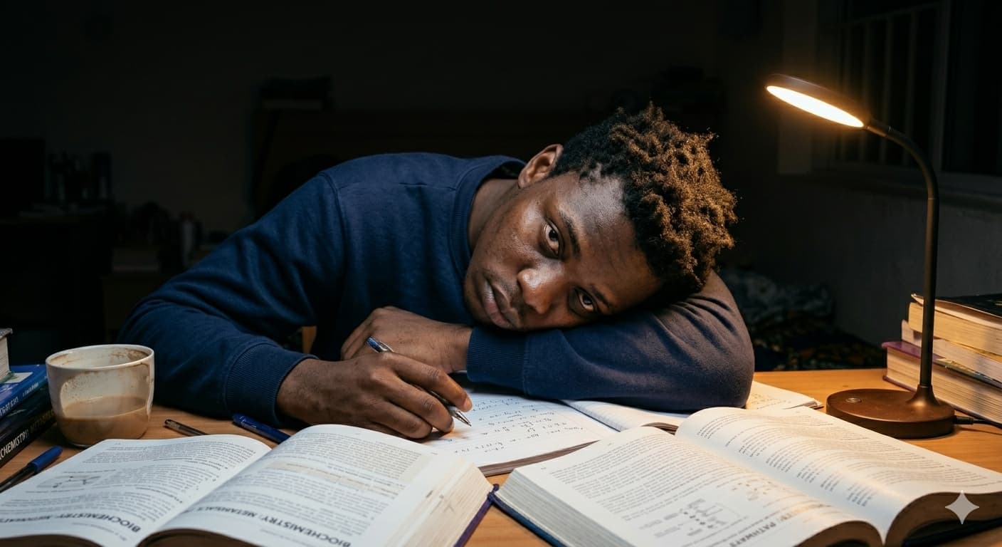 Student staring at desk, unable to concentrate