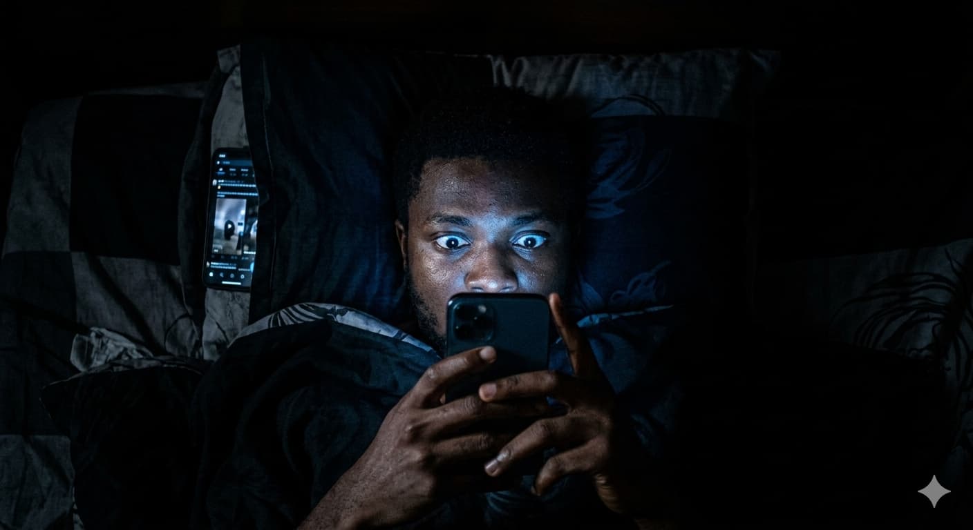 Child holding phone at night, first exposure moment